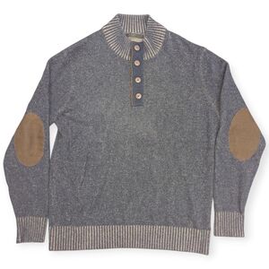 Raffi Navy Wool & Cashmere Quarter-Button Pullover With Suede Elbow Patch Men's